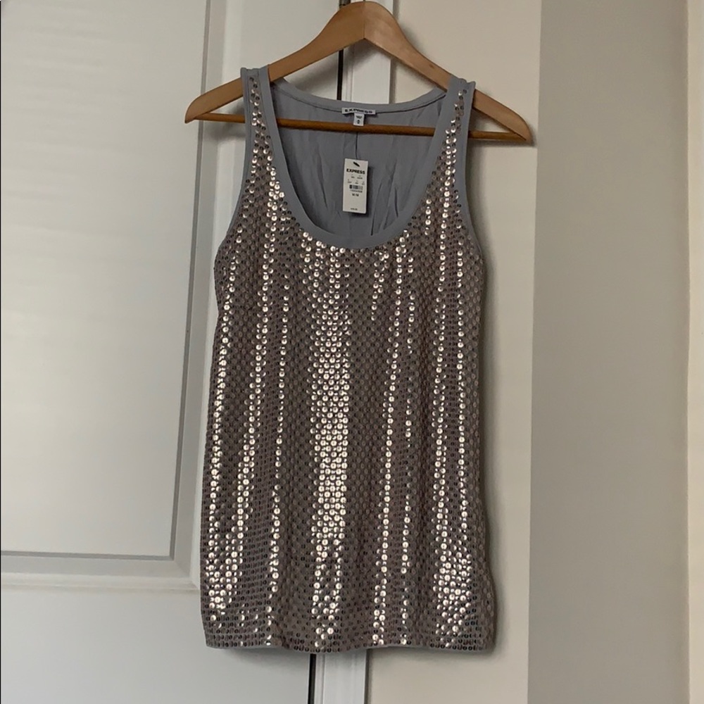 EXPRESS Silver sequined gray tank